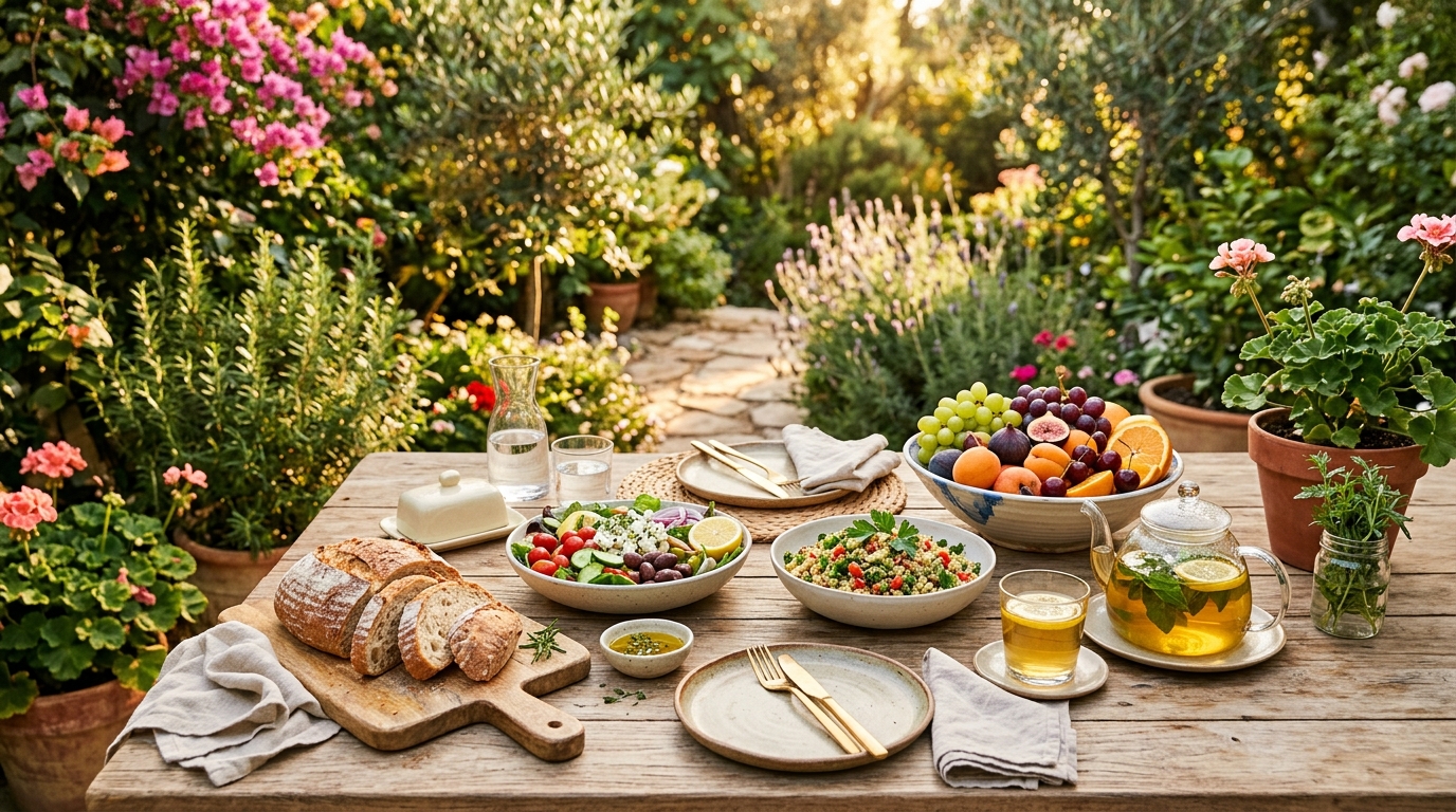 Zdravý oběd v zahradě v přirozeném světle